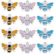 30Pcs 3 Colors Alloy Enamel Pendants, Bee Charm, Platinum, 15x22.5x2mm, Hole: 2mm, 10pcs/color(ENAM-SC0004-26P)