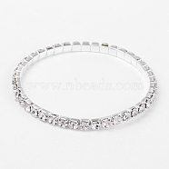 Sport Theme, Valentines Day Gifts for Her Single Row Stretch Rhinestone Tennis Bracelets, with Brass Findings, White, 50mm(X-B115-1)