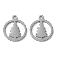 304 Stainless Steel Charms, Laser Cut, Round Ring with Christmas Tree Charms, Stainless Steel Color, 14.5x12x1mm, Hole: 1.6mm(STAS-F300-02P)