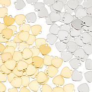 100Pcs 2 Colors 201 Stainless Steel Charms, Laser Cut, Stamping Blank Tag, Heart, Mixed Color, 10x10x0.8mm, Hole: 1.4mm, 50pcs/color(STAS-UN0052-17)