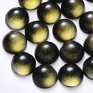 Transparent Spray Painted Glass Cabochons, with Glitter Powder, Half Round/Dome, Black, 18x9mm(GLAA-S190-013C-F04)