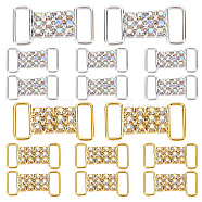 AHADERMAKER 16Pcs 2 Colors Brass Micro Pave Crystal AB Rhinestone Connector Charms, for Shoes Decor, Rectangle, Golden & Silver, 15x29.5x3.5mm, Hole: 4.5x13mm, 8pcs/color(FIND-GA0002-42)