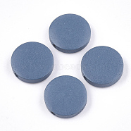 Painted Natural Wood Beads, Flat Round, Steel Blue, 15~15.5x4mm, Hole: 1.8mm(X-WOOD-S049-02B-03)
