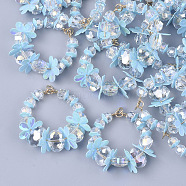 Glass Beads Pendants, with Paillette and Golden Plated Brass Wires, Garland, Light Sky Blue, 39.5x38x14mm, Hole: 3mm, Ring: 4.5x1.5mm(FIND-S306-17A)