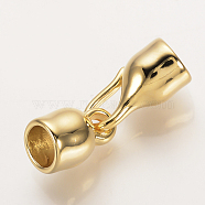 Brass Hook Clasps, Nickel Free, Real 18K Gold Plated, 25x8mm, Inner Diameter: 5.5~6mm(KK-Q735-215G)