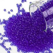 TOHO Round Seed Beads, Japanese Seed Beads, (942) Transparent Sapphire, 11/0, 2.2mm, Hole: 0.8mm, about 1110pcs/bottle, 10g/bottle(SEED-JPTR11-0942)