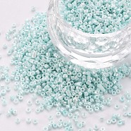 Glass Cylinder Beads, Seed Beads, Opaque Colours Luster, Round Hole, Light Blue, 1.5~2x1~2mm, Hole: 0.8mm, about 8000pcs/bag, about 1pound/bag(SEED-S047-L-008)