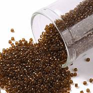 TOHO Round Seed Beads, Japanese Seed Beads, (2152) Transparent Dark Golden Amber, 15/0, 1.5mm, Hole: 0.7mm, about 3000pcs/bottle, 10g/bottle(SEED-JPTR15-2152)