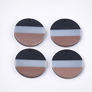 Tri-color Resin & Walnut Wood Pendants, Flat Round, Black, 28x3.5mm, Hole: 2mm(X-RESI-S358-78B)