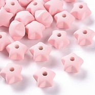 Acrylic Beads, Rubberized Style, Half Drilled, Star, Pink, 16x17x11mm, Hole: 3.5mm(OACR-S039-01-26)