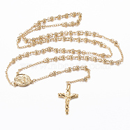 Rosary Bead Necklace with Crucifix Cross, 304 Stainless Steel Necklace for Easter, Golden, 25.59 inch(65cm), 4mm(NJEW-L450-10G)
