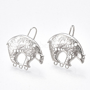 Brass Earring Hooks, with Vertical Loop, Bear, Nickel Free, Real Platinum Plated, 30x30mm, Hole: 1.4mm, Pin: 1mm(X-KK-S350-353)