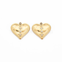 Ion Plating(IP) 304 Stainless Steel Pendants, with Crystal Rhinestone, Heart, Golden, 16x16.5x2mm, Hole: 1.4mm(STAS-N097-126LG)