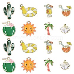 40Pcs 8 Styles Alloy Enamel Pendants, Golden, Mixed Shapes, 13~25.5x12.5~22x1.5~2mm, Hole: 1.5~2mm, 5pcs/style(ENAM-CJ0006-10)