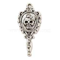 Tibetan Style Alloy Pendants, Skull Charms, Antique Silver, 35.5x15x2mm, Hole: 1.5mm(TIBE-L013-09AS-01)