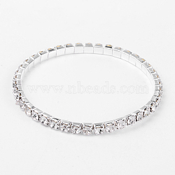 Sport Theme, Valentines Day Gifts for Her Single Row Stretch Rhinestone Tennis Bracelets, with Brass Findings, White, 50mm(X-B115-1)