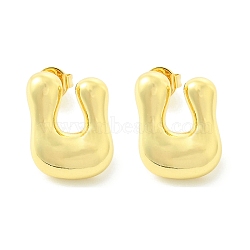 Rack Plating Brass Earrings, Cadmium Free & Lead Free, Long-Lasting Plated, Stud Earrings, Alphabet, Real 18K Gold Plated, Letter U, 14x11mm(EJEW-S222-01G-U)