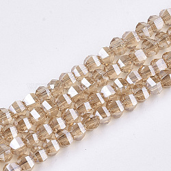 Electroplate Glass Beads Strands, Faceted, Round, PeachPuff, 4~4.5x3.5mm, Hole: 1mm, about 100pcs/strand, 13.7 inch(X-EGLA-S176-07B-B04)