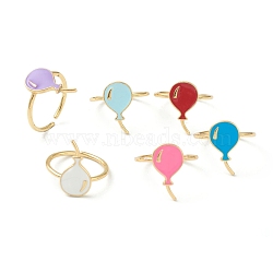 Brass Enamel Cuff Rings, Open Rings, Balloon, Golden, Mixed Color, US Size 5~6, Inner Diameter: 16~16.5mm(RJEW-O043-04G)