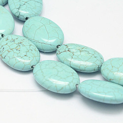 Natural Howlite Beads Strands, Oval, Dyed & Heated, Aquamarine, 10x8x4mm, Hole: 1mm, about 38pcs/strand, 15.3 inch(39cm)(TURQ-P027-14-8x10)