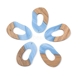 Opaque Resin & Walnut Wood Pendants, Teardrop, Cornflower Blue, 38x23.5x3mm, Hole: 2mm(RESI-S389-021A-C01)
