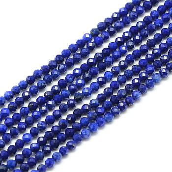 Natural Lapis Lazuli Beads Strands, Faceted, Round, 3x2.5mm, Hole: 0.5mm, about 142pcs/strand, 15.9 inch