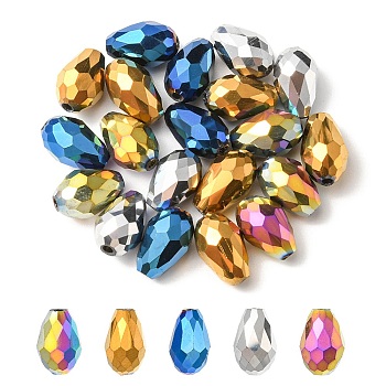 Electroplate Glass Beads Strands, Faceted, Teardrop, Mixed Color, 12x8mm, Hole: 1mm