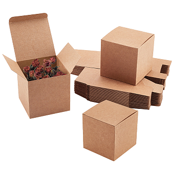 Square Folding Kraft Paper Jewelry Boxes, Necklace Pendant Boxes, for Jewelry, Gift Boxes, BurlyWood, 9x9x9cm