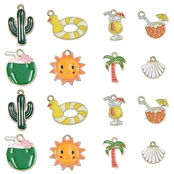 40Pcs 8 Styles Alloy Enamel Pendants, Golden, Mixed Shapes, 13~25.5x12.5~22x1.5~2mm, Hole: 1.5~2mm, 5pcs/style