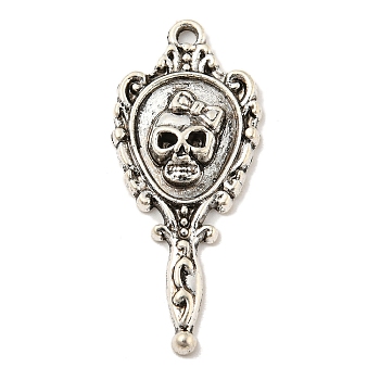Tibetan Style Alloy Pendants, Skull Charms, Antique Silver, 35.5x15x2mm, Hole: 1.5mm
