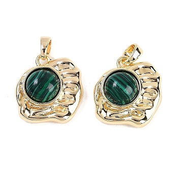 Synthetic Malachite Pendants, Brass Nuggets Charms, Real 18K Gold Plated, 18.5x17x6.5mm, Hole: 3.5x2.5mm