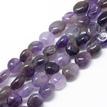 Natural Amethyst Beads Strands, Grade B, Oval, 8~15x7~12x4~12mm, Hole: 1mm, about 30~45pcs/strand, 15.7 inch