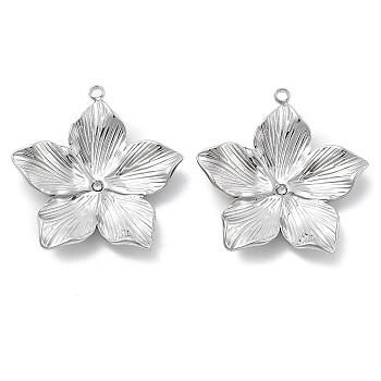 304 Stainless Steel Rhinestone Pendants, Flower, Stainless Steel Color, 26x24.5x3.5mm, Hole: 1.5mm