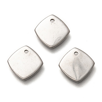 304 Stainless Steel Charms, Rhombus, Stainless Steel Color, 12x11.5x1mm, Hole: 1.2mm