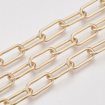 Unwelded Iron Paperclip Chains, Drawn Elongated Cable Chains, with Spool, Light Gold, 16x7x1.6mm, about 82.02 Feet(25m)/roll