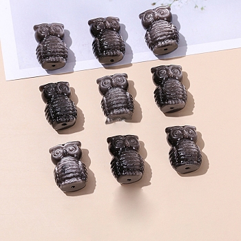 Natural Sliver Obsidian Carved Healing Figurines, Reiki Energy Stone Display Decorations, Owl, 19x13x10.5mm