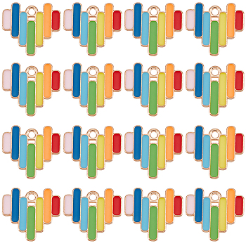 Rainbow Color Alloy Enamel Pendants, Heart, Light Gold, 16.5x18x1.5mm, Hole: 1.8mm, 30pcs/box
