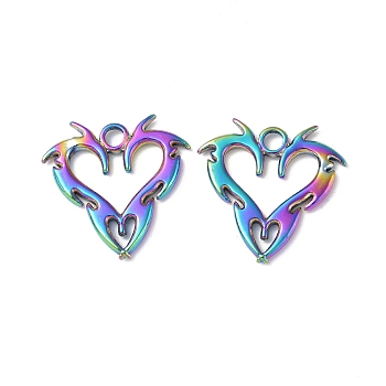 Ion Plating(IP) 304 Stainless Steel Pendants, Heart Charm, Rainbow Color, 20x20x2mm, Hole: 2.3mm