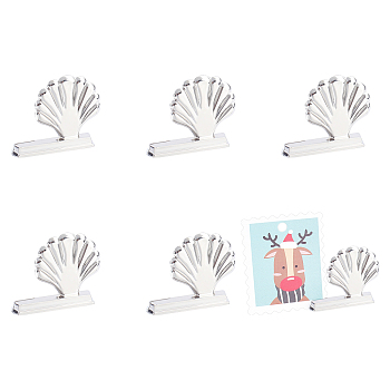 Shell Shaped Alloy Memo Clip,  Message Note Photo Stand Holder, for Wedding Decoration, Platinum, 29x37x9mm