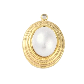 Acrylic Imitation Pearl Pendants, with Ion Plating(IP) 304 Stainless Steel Findings, Manual Polishing, Oval, Real 18K Gold Plated, 18.5x13.5x7.5mm, Hole: 1.6mm