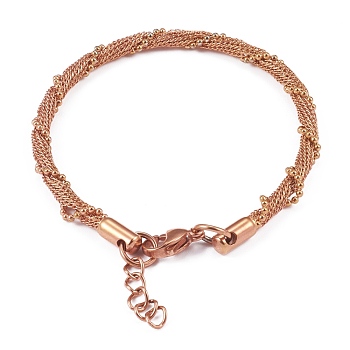 304 Stainless Steel Mesh Chain Bracelets, with Lobster Claw Clasps, Rose Gold, 7-5/8 inch(19.5cm)