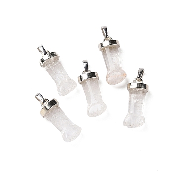 Natural Quartz Crystal Pendants, Rock Crystal Pendants, Figa Hand Charms, with Platinum Tone Brass Findings, 19~24x9~10x6mm, Hole: 4X7mm