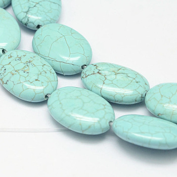 Natural Howlite Beads Strands, Oval, Dyed & Heated, Aquamarine, 10x8x4mm, Hole: 1mm, about 38pcs/strand, 15.3 inch(39cm)