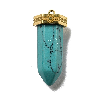 Natural Turquoise Pointed Pendants, Faceted Bullet Charms with Golden Plated 304 Stainless Steel Findings, 26~26.5x11.5x10mm, Hole: 1.4mm