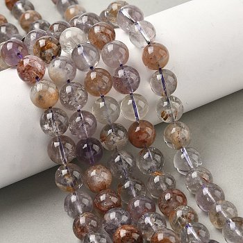 Natural Purple Phantom Quartz Purple Lodolite Quartz Beads Strands, Round, 10.5mm, Hole: 0.8mm, about 37pcs/strand, 15.16 inch(38.5cm)