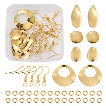 DIY Geometry Earring Making Kit, Including Teardrop & Flat Round & Oval Brass Pendants & Jump Rings, Iron Earring Hooks, Golden, 28Pcs/box