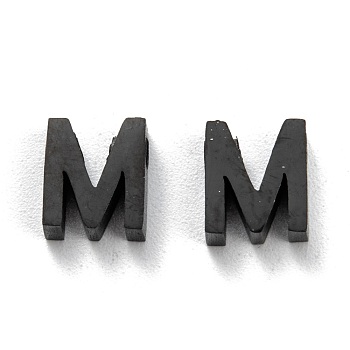 304 Stainless Steel Charms, Alphabet, Electrophoresis Black, Letter.M, 8x7x3mm, Hole: 1.8mm