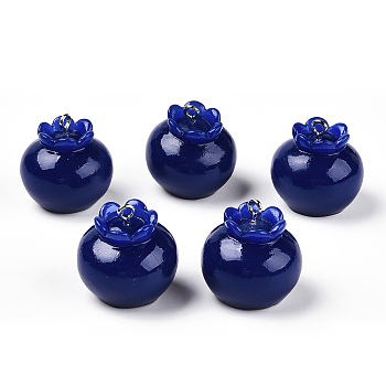 Opaque Resin Fruit Pendants, Blueberry Charms with Platinum Plated Iron Loops, Dark Blue, 21.5~22.5x21~22mm, Hole: 2mm