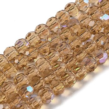 Electroplate Transparent Glass Beads Strands, Faceted, Round, Rainbow Plated, Goldenrod, 6mm, Hole: 1mm, about 98~100pcs/strand, 20.39~20.59 inch(51.8~52.3cm)