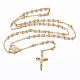 Rosary Bead Necklace with Crucifix Cross(NJEW-L450-10G)-1